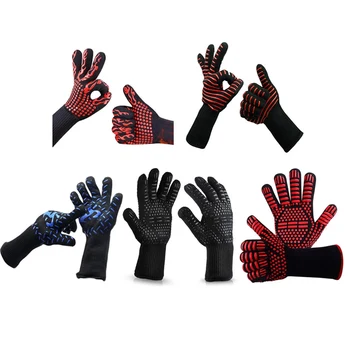 

]High Temperature Resistant 800 BBQ Fire Gloves Flame Retardant Non-slip Fireproof Grill Insulation Microwave Oven Gloves