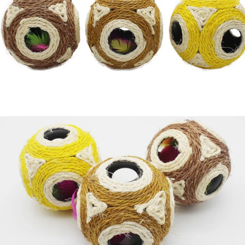 Игрушка для кошек шесть отверстий сизаль плетение из веревки перо мяч Прорезыватель царапины игрушка котенок интерактивный игровой