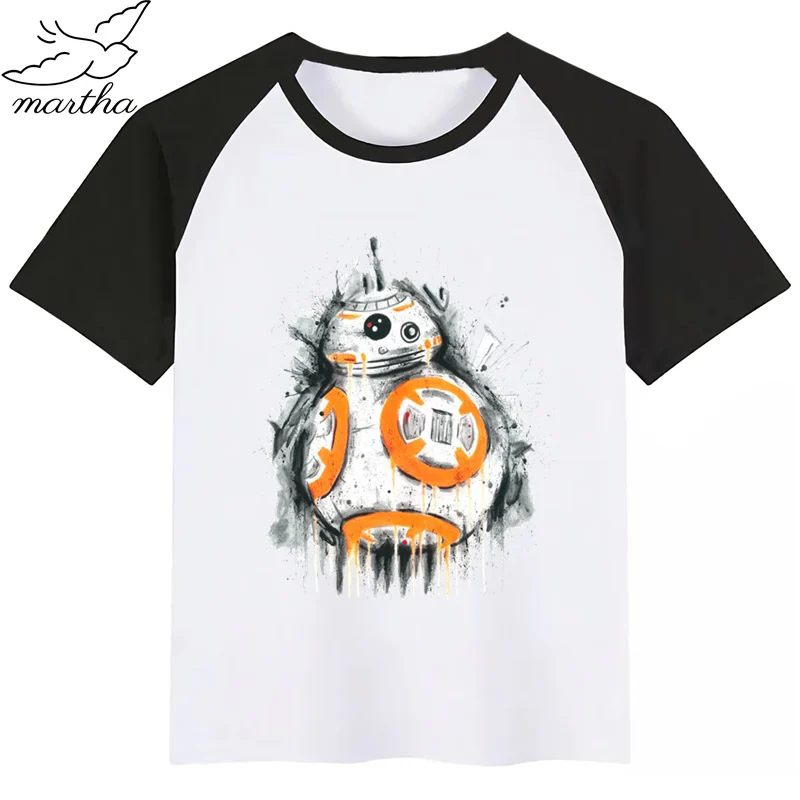 Bb8/новая футболка с принтом «Звездные войны»; Милые рубашки для девочек с принтом животных; детская Удобная футболка с круглым вырезом; одежда с короткими рукавами для мальчиков и девочек
