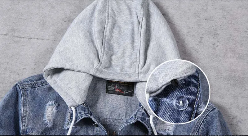 Men's Ripped Denim Jackets With Detachable Hat Back Letter Embroidery Jeans Jackets Outwear For Male Washed Size M-4XL (9)