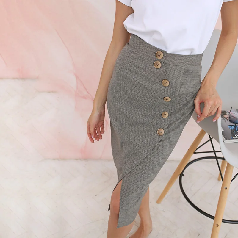 Women Office Lady Front Button Split Slim Skirt High Waist Irregular Mermaid Casual Skirts 2020 Spring New Fashion Women Skirts