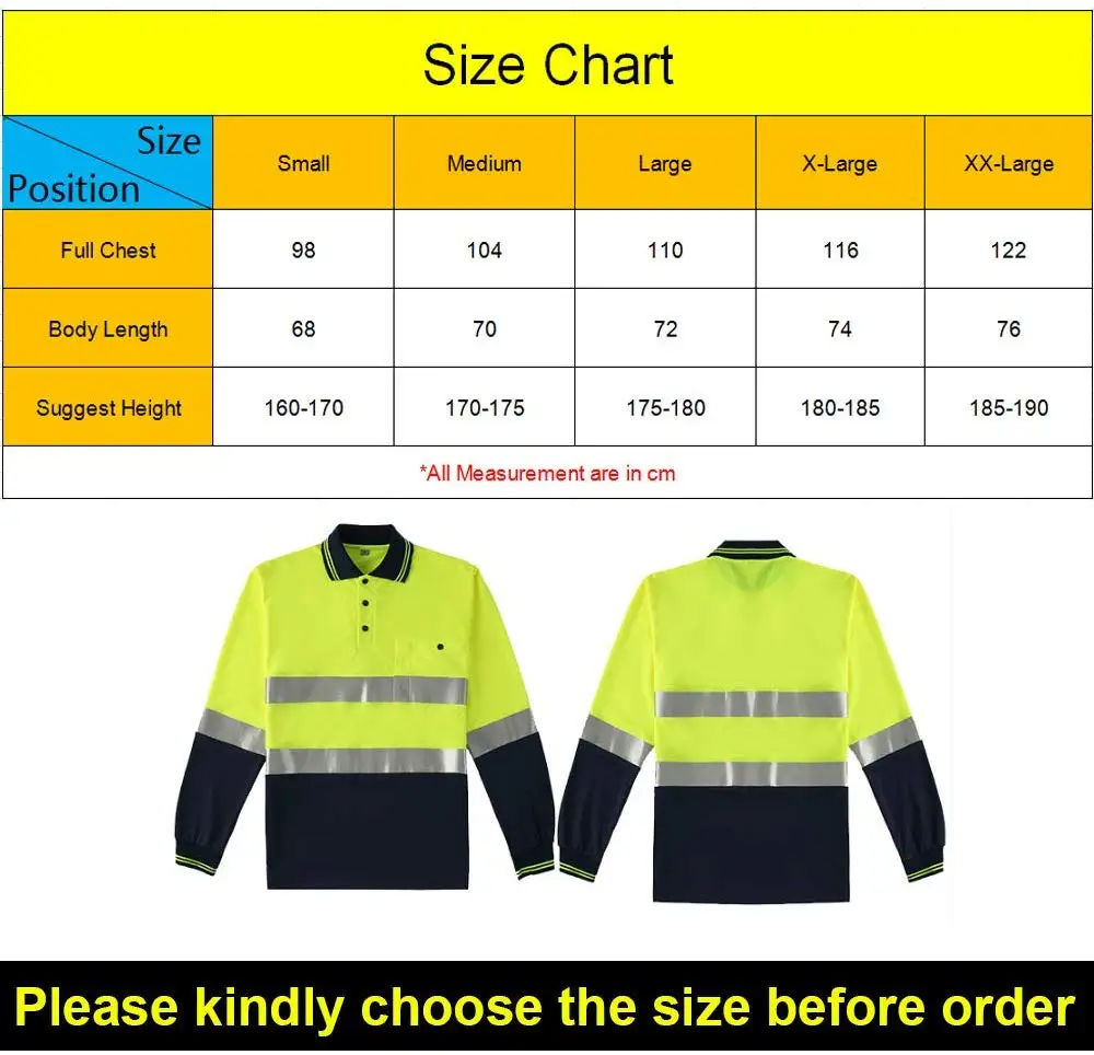 Высокая видимость рубашка с длинным рукавом, двухцветная желтая темно-синяя рубашка со светоотражателями покроя поло со светоотражающими полосками Hi Vis Рабочая одежда
