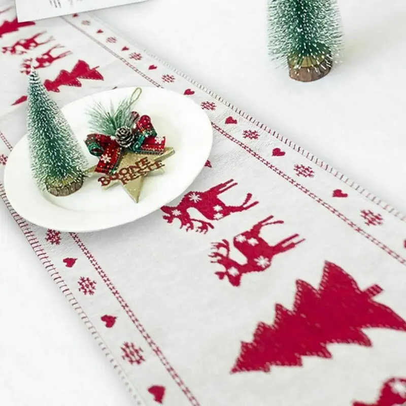  Christmas Table Runner Santa Claus Elk Snowman Design Decorative Tablecloth New Year Home Party Dec