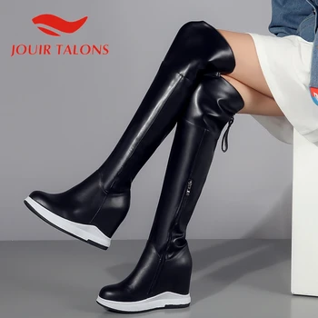 

JOUIR TALONS 2020 hot sale Genuine leather women boots Platform Height Increasing over-the-knee cross-tied winter Woman shoes