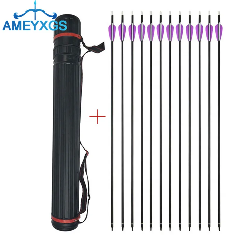 

12pcs 30" Archery Carbon Arrows Spine 500 Carbon Arrow Target Tips Nocks With Arrow Tube For Bow Hunting Shooting Accessories