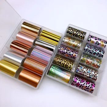 

10pcs/ box Colorful Flowers Nail Foils Transfer Starry Leopard print Designs Manicure Transfer Nail Art Decals Decoration 4*100