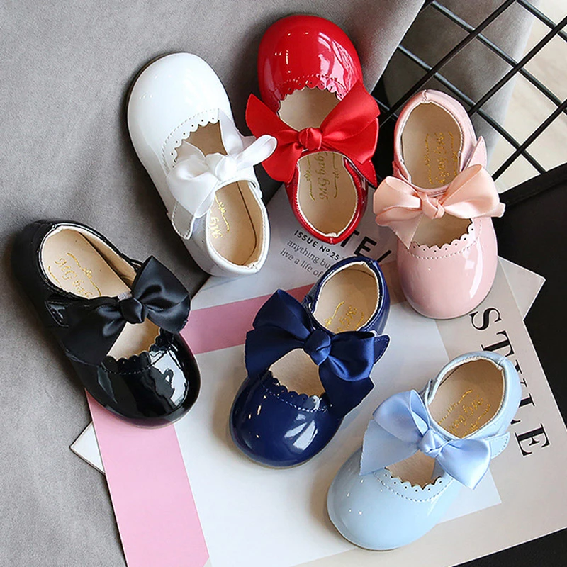 extra wide fit children's shoes Baby Girls Shoes Patent Leather Princes Shoes Big Bow Mary Janes Party Shoes For Kids Dress Shoe 2020 Autumn Spring Child Baby leather girl in boots