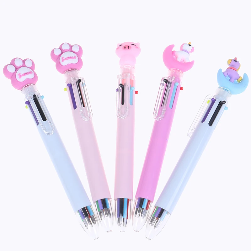 

1PC Creative Cartoon 6 Colors Moon cat claw pig Ballpoint Pens Multi-color Press Ball Pen Marker Pen for Student Stationery