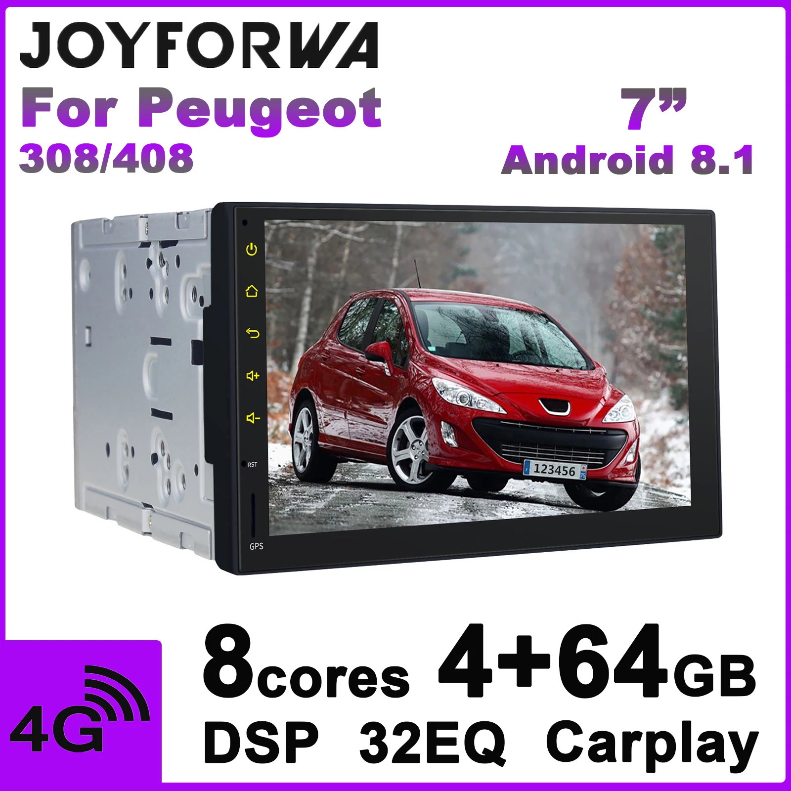 

2Din 7" Multimedia Android 8.1 Car Radio for Peugeot 308 408 GPS DSP Carplay SPDIF Subwoofer 4G SIM WiFi DVR DAB OBD TPMS