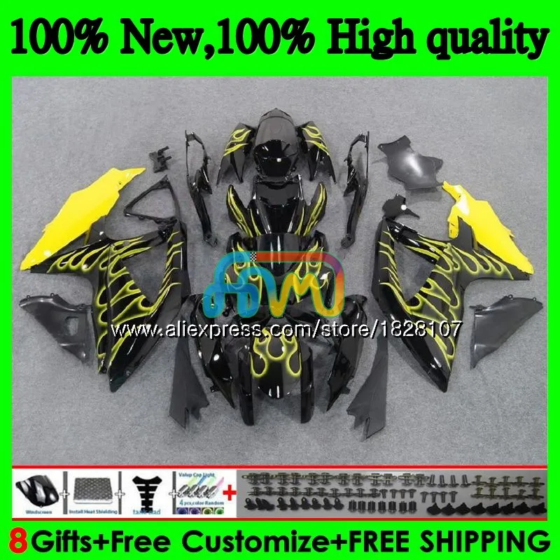 Желтый комплект Blk для SUZUKI GSXR 600 750 CC GSX R600 GSXR600 08 09 10 38BS. 31 GSX-R600 GSXR-750 K8 GSXR750 2008 2009 2010 обтекатель