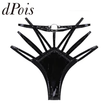 Сексуальные женские трусики из лакированной кожи с мокром эффектом, нижнее белье с регулируемой талией и высокой посадкой, стринги, бикини, трусики, клубная одежда