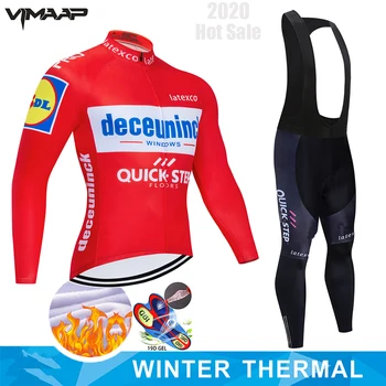 

QUICK STEP Triathlon Winter Thermal Fleece Men Long Sleeve Cycling Clothing MTB Ropa Ciclismo Bike Clothes Cycling 19D Bib Pants