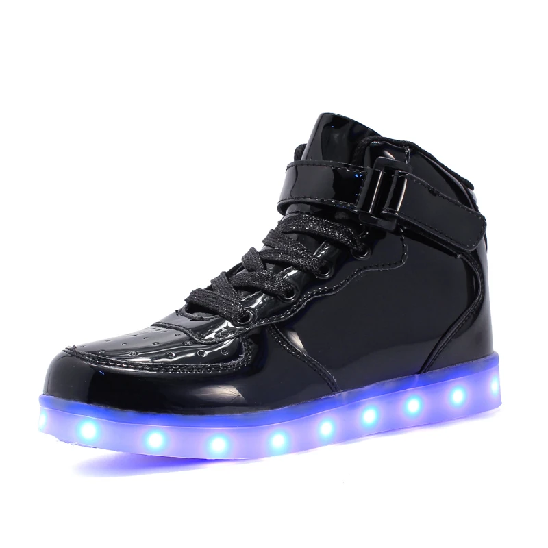 10 Детские светящиеся кроссовки со светодиодной зарядкой через usb, детская модная светящаяся обувь на липучке для девочек, мальчиков, мужчин и женщин, обувь для катания на коньках 25-46