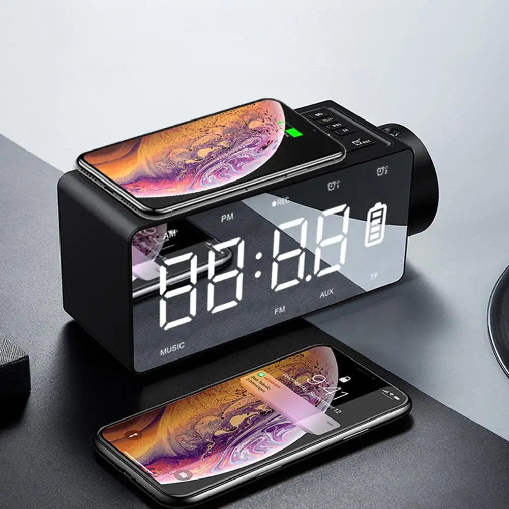 

10W Alarm Clock Wireless Bluetooth Speaker Wireless Phone Charging LED Digital FM,AUX,TF Card Clock With Speaker With Battery