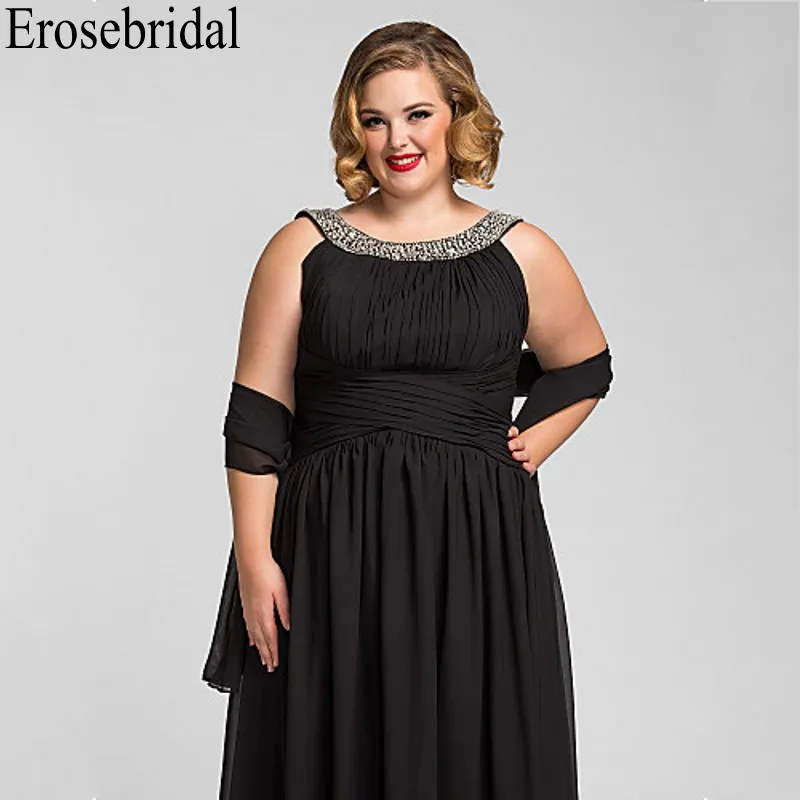 Erosebridal Черное вечернее платье плюс размер шифоновое длинное элегантное вечернее платье вечерние отделанное бисером блестящее с шалью на молнии сзади