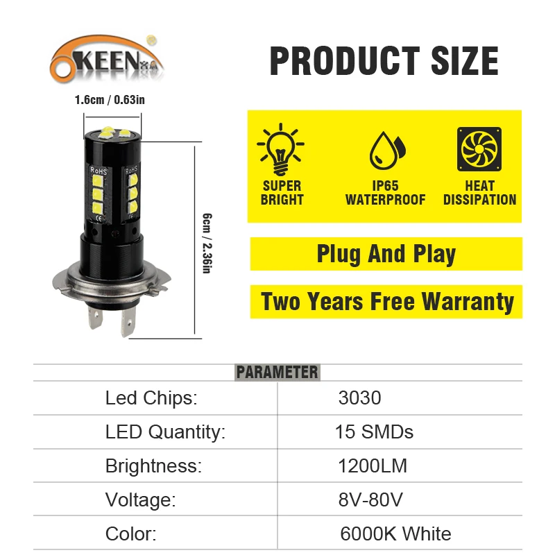 OKEEN 1 шт. H4 H7 светодиодный лампы для передних фар 15SMD 3030 Противотуманные фары Дневные Фары свет супер яркий светодиодный авто лампы H11 9005 9006 H8 H9 12В противотуманная фара