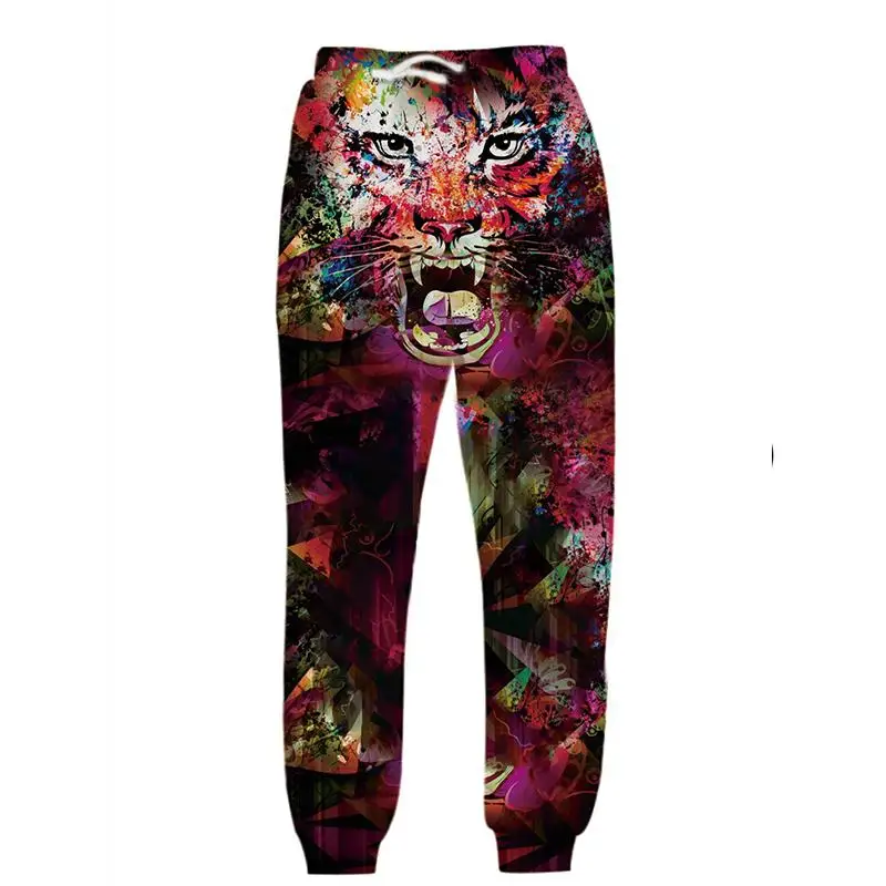 PLstar Cosmos Brand Mens Jogger Pants 3D Printing  Fire Tiger Face Pattern Trousers Streetwear Unisex Casual Sweatpants MPK11