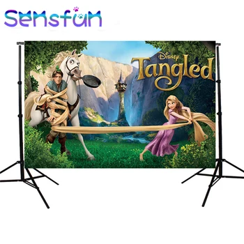 

Personalized Photocall Tangled Rapunzel Princess Boat Horse Sparkles Castle Palace Backdrop Girls Birthday Party Backgrounds
