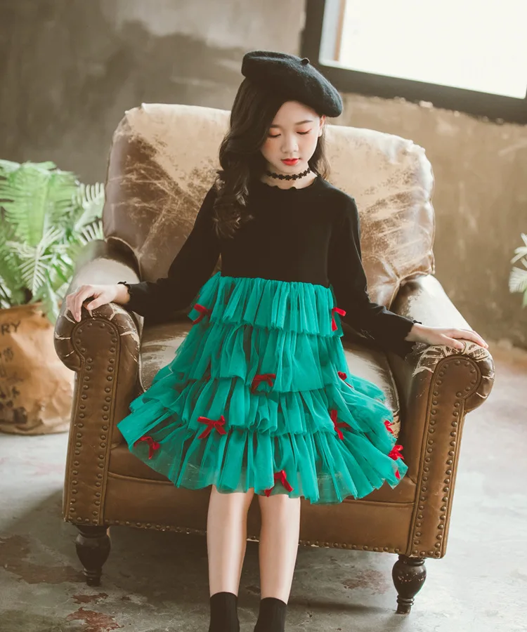 Robe princesse fille 10 ans meisjes jurk zwart kinderen jurken/ г. Осеннее платье с длинными рукавами для девочек