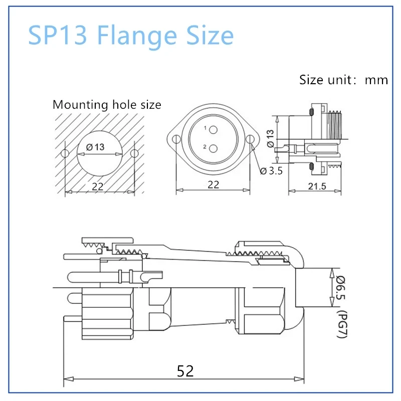 Wire Connector SP13 Waterproof IP68 1/2/3/4/5/6/7/9 Pin Cable Male/Female Plug And Socket Nut/Flange/Docking