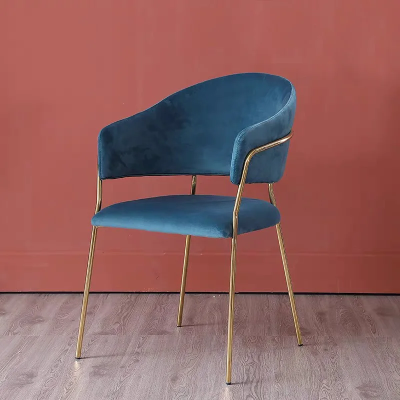 2 шт обеденный стул с фланелетным бархатом, кухонный стул на ножке из нержавеющей стали, Современный Легкий домашний стул, мягкая подушка сиденья синего цвета