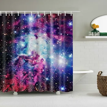 

Waterproof Thicken 3D Shower Curtain Fantasy Starry Sky Mildew Proof Bath Tub Curtain with 12 pcs Hooks