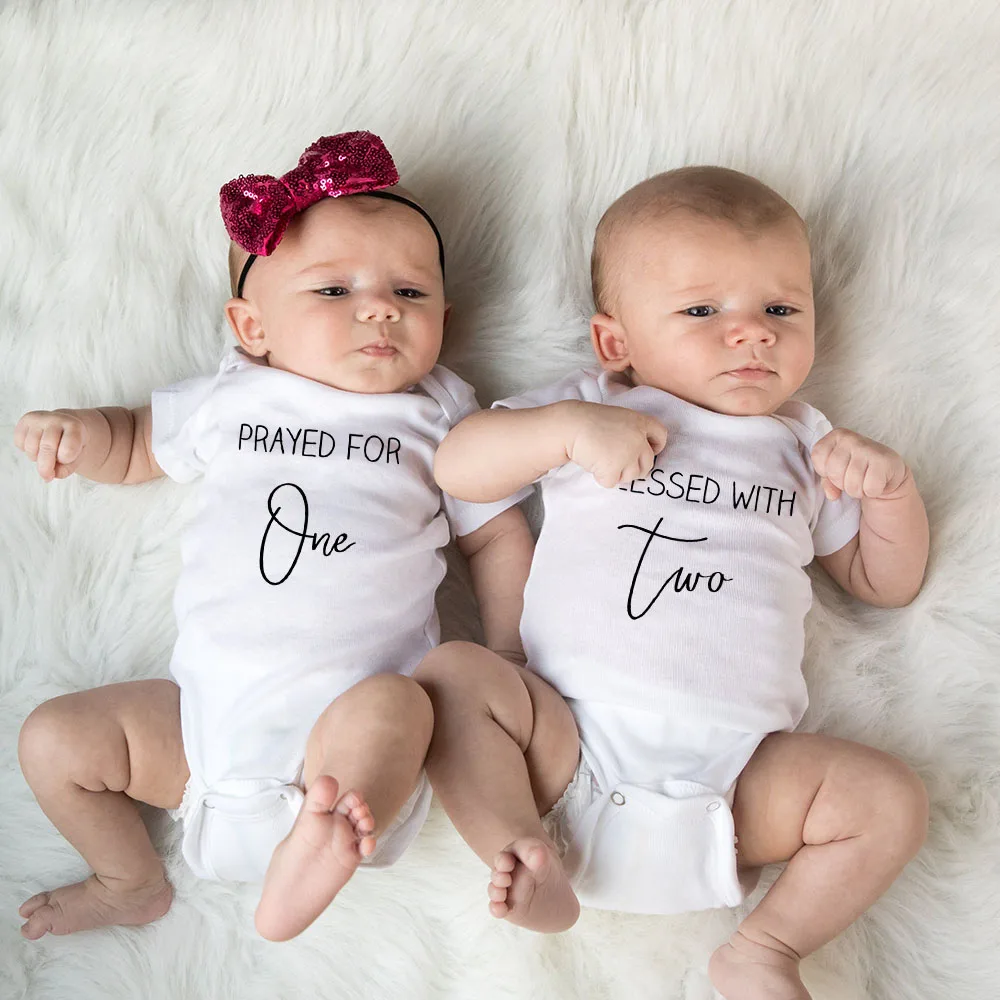 Cute Twin Onesies Prayed For One Blessed With Two Onesie Bodysuits Twins Boys Girls Rompers Newborn Playsuit Casual Jumpsuit Bodysuits Aliexpress