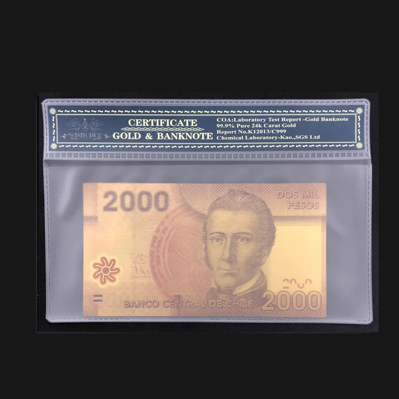 1 шт Цвет Чили банкноты 20000 песо золотые банкноты в КоА рамке поддельные бумажные деньги для сувениров подарки