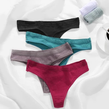 

Women Sexy Panties Thong Cotton Lingerie Soft Female Panties Comfortable Low-Rise Stripes Girls Underwear 6 Colors M-XL New