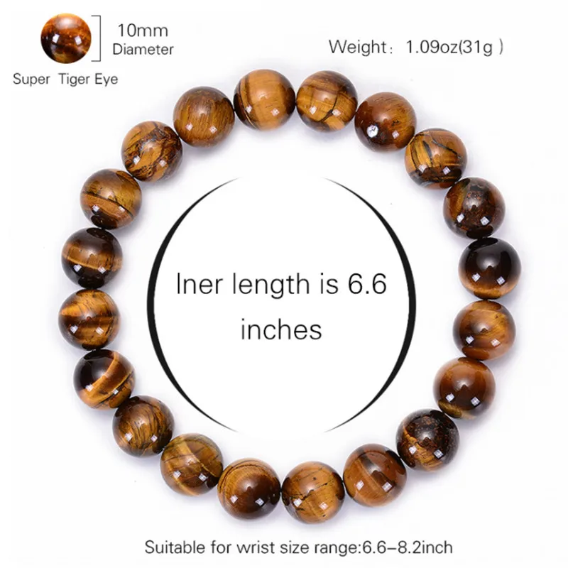 4-20 mm Tiger Eye Bracelet for Men Women Natural Stone Tiger Eye Beads Bracelet Elastic Yoga Chakra Healing Energy Jewelry Gifts