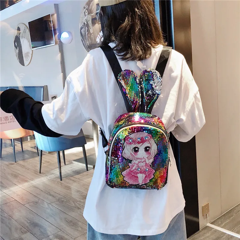 Pudcoco женский рюкзак для маленьких девочек с блестками из мультфильма, рюкзак из искусственной кожи с блестками, рюкзак для путешествий, школьная сумка, сумка на плечо, рюкзак