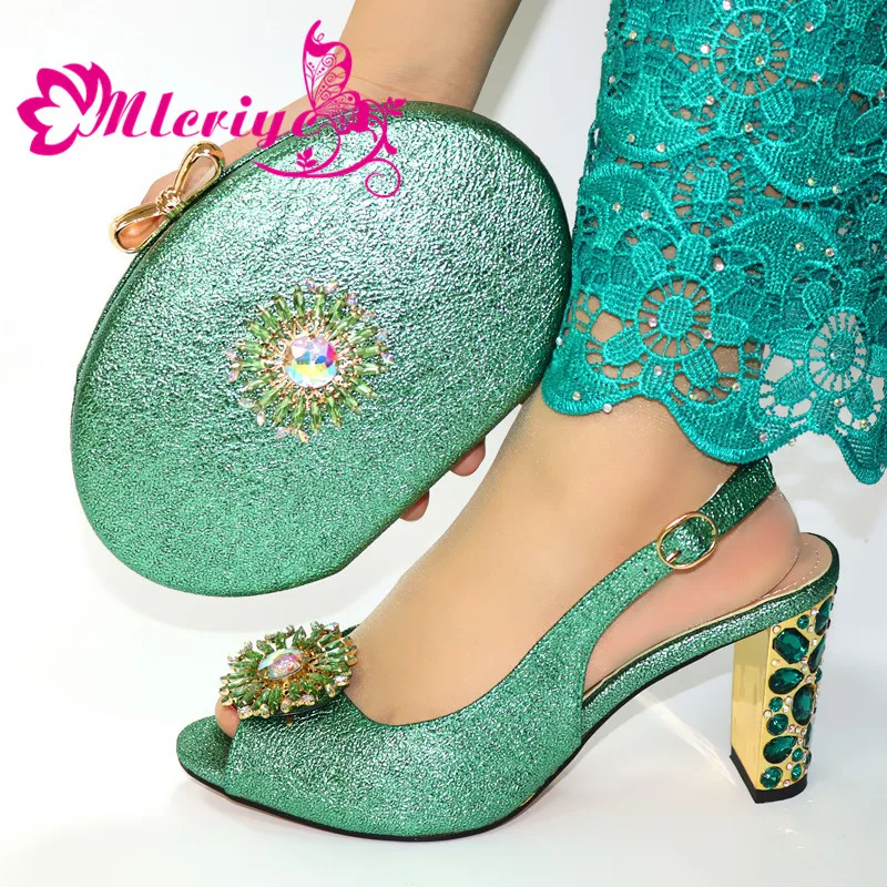 green shoe bag Модная одежда для детей, зеленые Итальянская обувь с сумки в комплекте, Размер 38–43 в африканском стиле; Женская обувь в комплекте с набором подходящих сумок для вечерние Летние босоножки - Цвет: green shoe bag