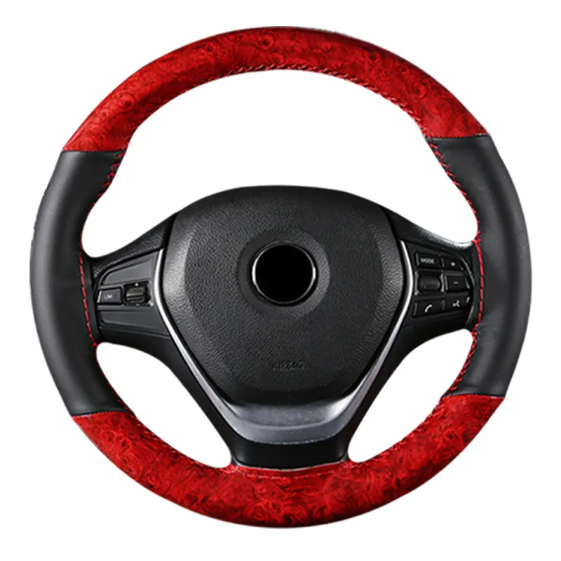 

Universal Car Steering Wheel Cover Genuine Leather Stitch on Wrap Leather Black Stitching with Needle Thread Car-Styling