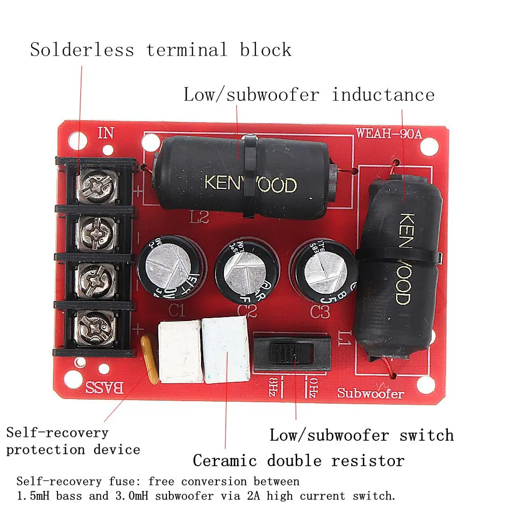 DIY 200W Audio Speaker Frequency Divider Module Subwoofer Crossover Solderless Bass Frequency Divider Module Speaker Accessories