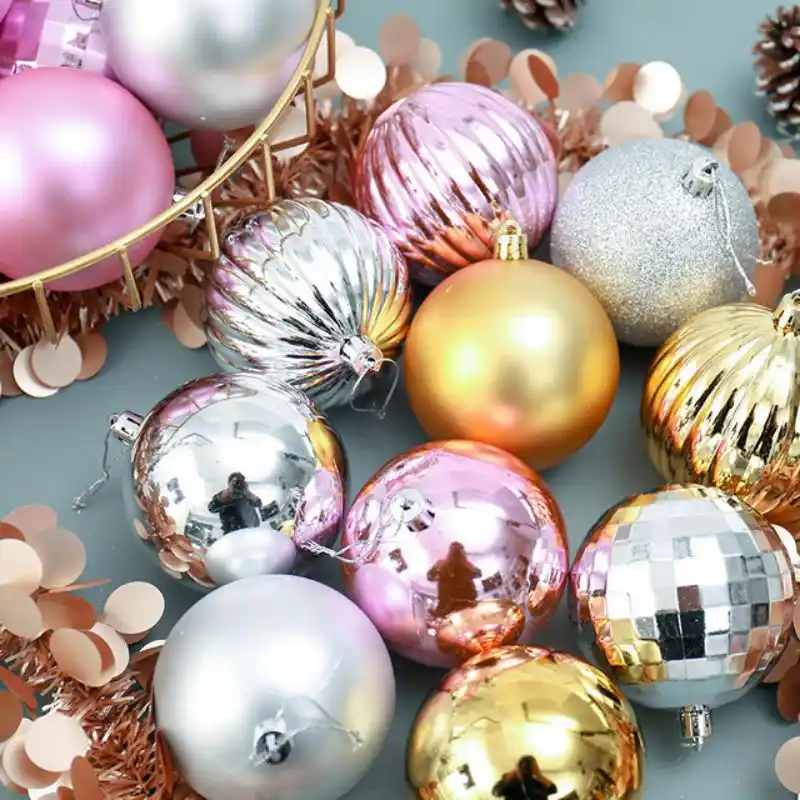 PinkPurple 60mm Christmas Baubles 24pcs Xmas Tree Decorations Painted Glittering Ball Ornaments