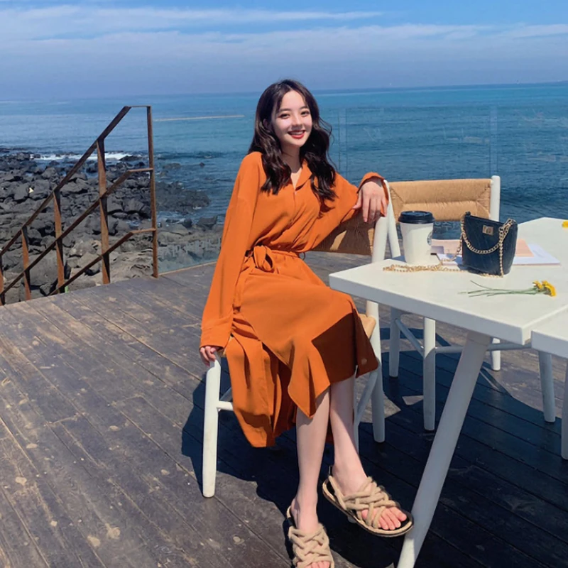 

Avocado Green Solid Color Chiffon Split Dress Women 2019 Spring And Autumn Plus Size Dress Korean Clothes Women Elegant Dress