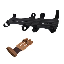 Стрельба из лука 3 пальцы перчатки& 4 ремешок для ремня безопасности защитная Шестерни для охоты