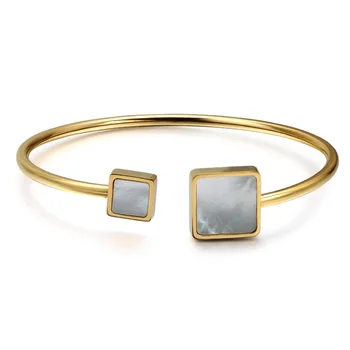 

WT-REB011 Simple Style Stainless Steel Bangle With Gold Electroplated Square Shell Bangle Women Fashion Shell Bracelet Jewelry