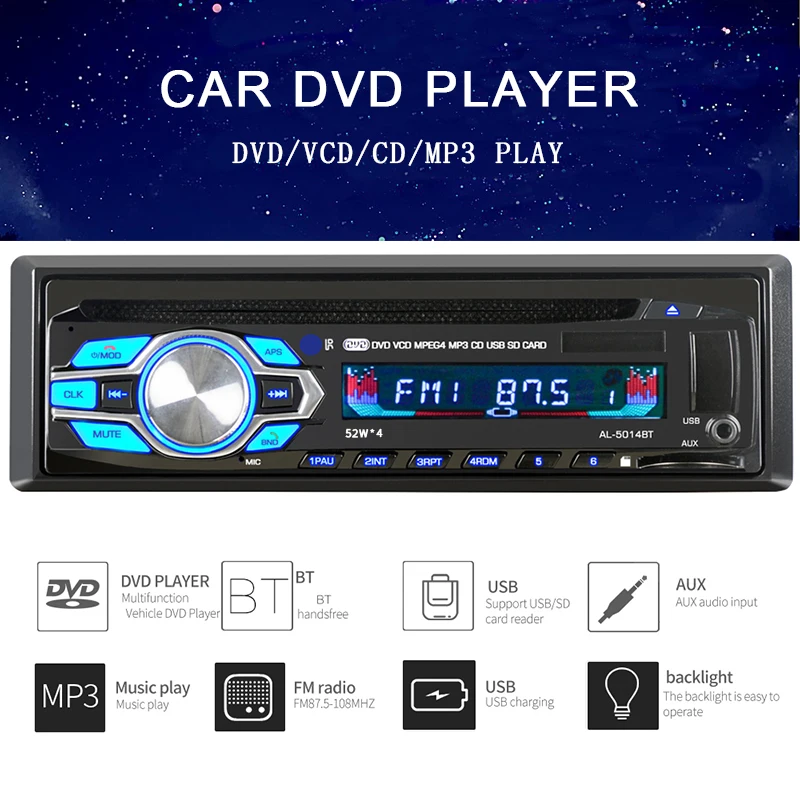 Поступление сезона автомагнитола г. Автоматический Автомобиль Радио Bluetooth DVD/VCD/CD/FM радио 5 В зарядное устройство моб