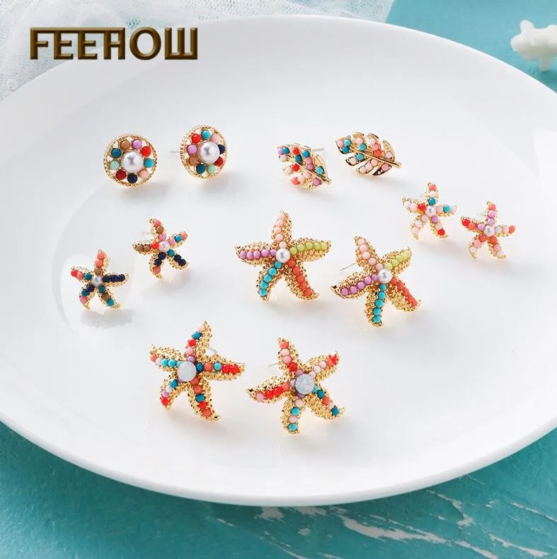 FEEHOW романтические Разноцветные серьги-гвоздики с имитацией жемчуга в виде