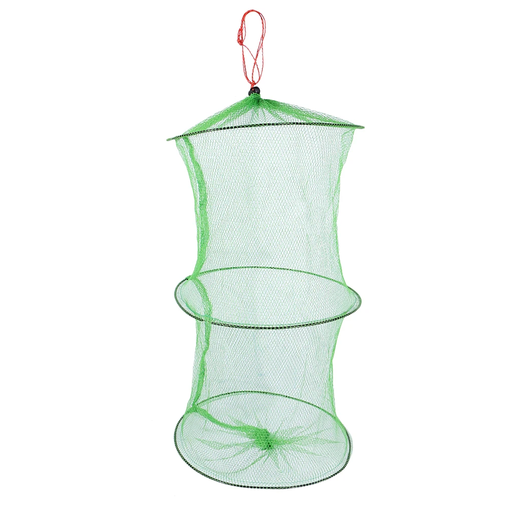 Handheld Foldable 2 Layer Fishing Net Green Soft Nylon Crab Crayfish Fishing Keep Net