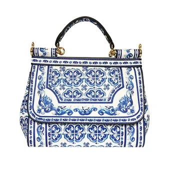 

Art Print Painted Tote Bags Women Handbag Luxury Brand Famous Designer Blue and White Porcelain Bag Genuine Leather Shoulder Bag