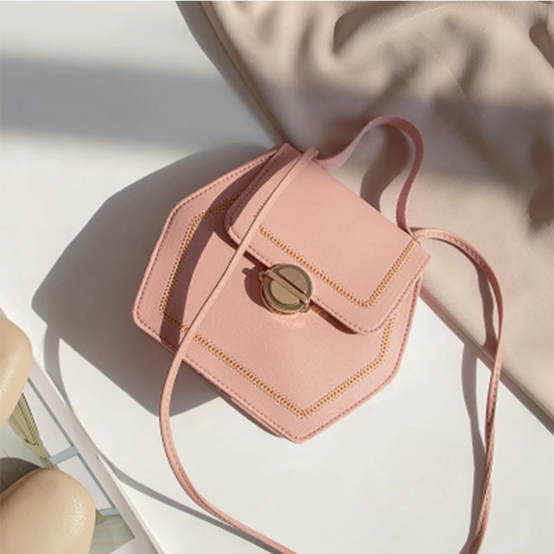 

Fashion hexagon Embroidery Shoulder Bags Women Simple Metal Lock Crossbody Bag Ladies Fresh Soild Color Messenger Bags Cute