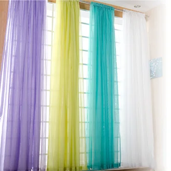 

European and American style Curtain Pure Color Tulle Door Window Drape Panel Sheer Scarf Valances Modern bedroom Living Room