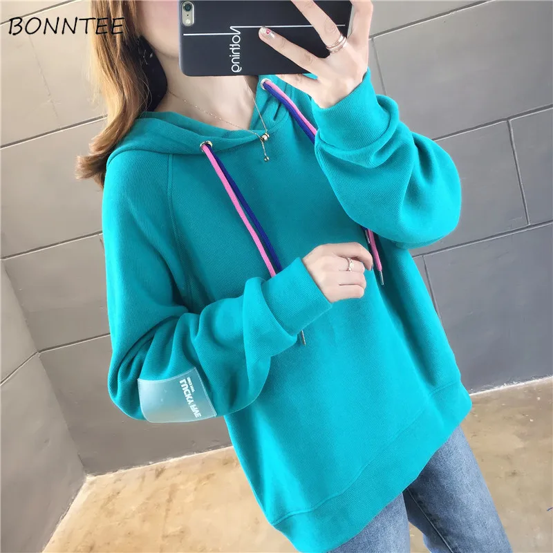 

Hoodies Women 2019 New Female Korean Style Fashion Students Loose Long Sleeves Hooded Thin Simple Solid Womens Sweatshirts Chic