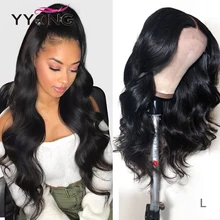 Yyong Hair 360 парик с фронтальным шнурком, предварительно выщипанные волосы с детскими волосами, Remy 360, фронтальный парик из человеческих волос, перуанские волнистые парики с кружевом