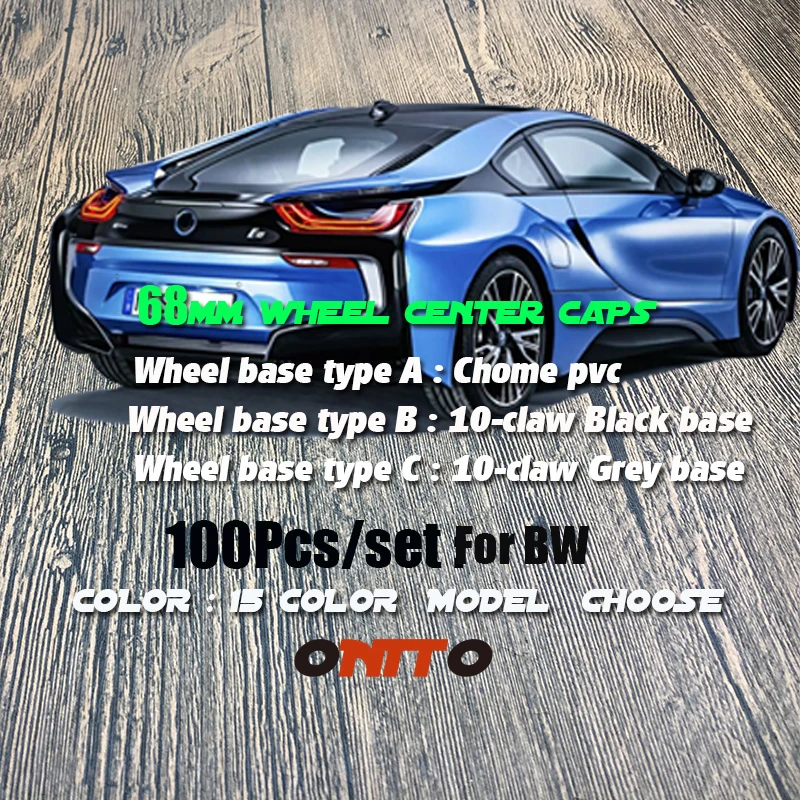 

100pc 2.67" wheel center hubcaps Resin stikcers with chrome PVC base 10 Pins Clips 68mm emblem badge covers auto Accessories