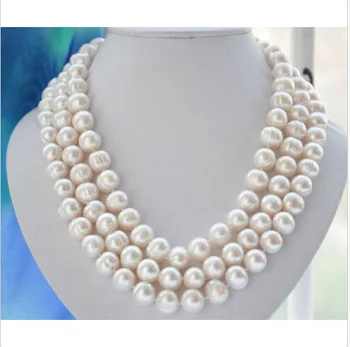 

Natural 10-11mm WHITE FRESHWATER Cultured PEARL NECKLACE 60"