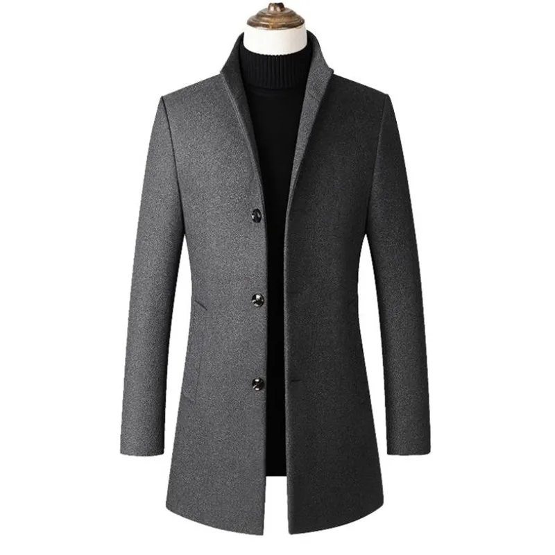

New Autumn And Winter men's jacket business casual solid color wool jacket stand collar windbreaker slim jacket men's coat M-4XL
