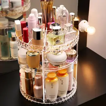 

360 Degree Rotating Cosmetic Storage Box Makeup Organizer Cosmetics Storage Rack Fashion Crystal helf Display Stand